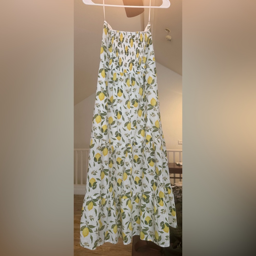Francesca’s Lemon Print Strapless Dress